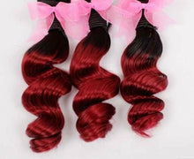 Load image into Gallery viewer, Luxury Loose Wave Brazilian Burgundy #99J Dark Roots Ombre Virgin Hair + Closure