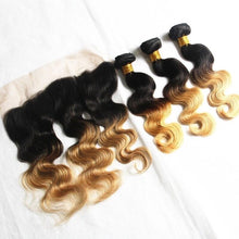 Load image into Gallery viewer, Luxury Brazilian Two Tone Honey Blonde Body Wave Ombre Hair Extensions + Frontal