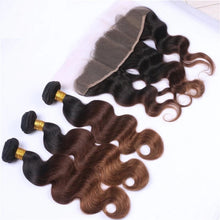 Load image into Gallery viewer, Luxury Brazilian Three Tone Ombre Auburn #30 Body Wave Hair Extensions + Frontal