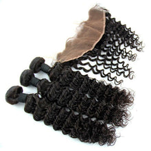 Load image into Gallery viewer, Luxury Brazilian Deep Wave Human Virgin Hair Extensions + 13x4 13x4 Lace Frontal