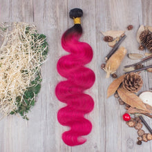 Load image into Gallery viewer, Luxury Brazilian Hot Pink Dark Root Ombre Body Wave Virgin Human Hair Extensions