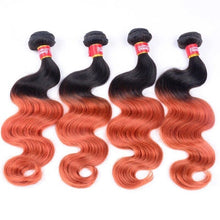 Load image into Gallery viewer, Luxury Body Wave Orange Red #350 Ombre Peruvian Virgin Human Hair Extensions