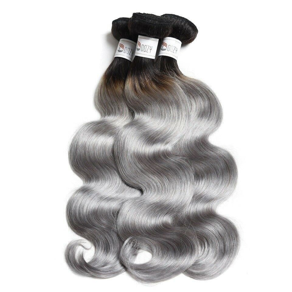 Luxury 100g Peruvian Human Hair Extensions #1b/Grey Silver  display picture 1