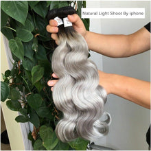 Load image into Gallery viewer, Luxury 100g Peruvian Human Hair Extensions #1b/Grey Silver Gray Ombre Body Wave