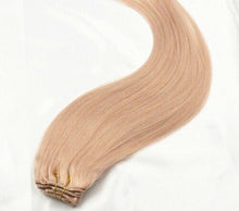 Load image into Gallery viewer, Luxury Clip In Human Hair Extensions Rose Gold Remy Straight Pink 7pcs 120g