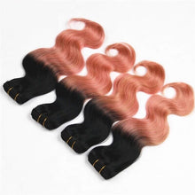 Load image into Gallery viewer, Luxury Peruvian Pink Rose Gold Ombre Body Wave Virgin Human Hair Extensions