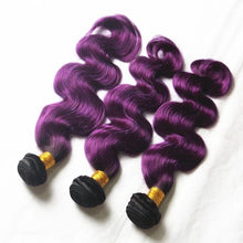 Load image into Gallery viewer, Luxury Brazilian Body Wave Purple Dark Roots Hair Extensions + 13x4 Frontal