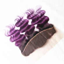Load image into Gallery viewer, Luxury Brazilian Body Wave Purple Dark Roots Hair Extensions + 13x4 Frontal