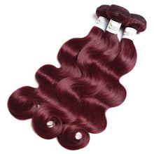 Load image into Gallery viewer, Luxury Peruvian Burgundy Red #99J Body Wave Virgin Human Hair Extensions 10A