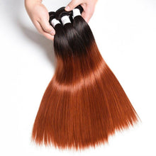 Load image into Gallery viewer, Luxury Peruvian #1b/350 Copper Red Straight Human Virgin Hair Extensions 10A
