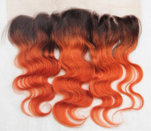 Load image into Gallery viewer, Luxury Brazilian Body Wave Orange Red #350 Dark Roots Hair Extensions + Frontal