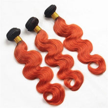 Load image into Gallery viewer, Luxury Brazilian Body Wave Orange Red #350 Dark Roots Hair Extensions + Frontal