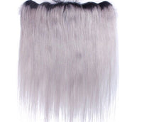 Load image into Gallery viewer, Luxury Silky Straight Peruvian Dark Roots Grey 13x4 Lace Frontal 13x4 Virgin Hair 7A