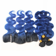 Load image into Gallery viewer, Luxury Brazilian Body Wave Royal Blue Dark Roots Hair Extensions + 13x4 Frontal