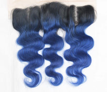 Load image into Gallery viewer, Luxury Brazilian Body Wave Royal Blue Dark Roots Hair Extensions + 13x4 Frontal
