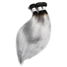 Load image into Gallery viewer, Luxury 100g Peruvian Human Hair Extensions #1b/Grey Silver Gray Ombre Straight