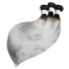 Load image into Gallery viewer, Luxury 100g Peruvian Human Hair Extensions #1b/Grey Silver Gray Ombre Straight