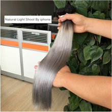 Load image into Gallery viewer, Luxury 100g Peruvian Human Hair Extensions #1b/Grey Silver Gray Ombre Straight