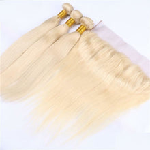 Load image into Gallery viewer, Luxury Peruvian Bleach Blonde 613 Straight Human Hair Extensions + 13x4 Frontal