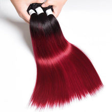 Load image into Gallery viewer, Luxury Peruvian #1b/99j Burgundy Red Ombre Straight Human Hair Extensions 10A