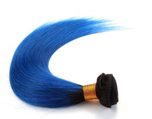 Load image into Gallery viewer, Luxury Dark Roots Blue Straight Peruvian Ombre Virgin Human Hair Extensions