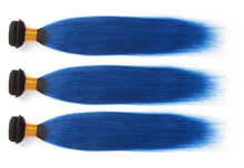 Load image into Gallery viewer, Luxury Dark Roots Blue Straight Peruvian Ombre Virgin Human Hair Extensions