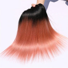 Load image into Gallery viewer, Luxury Peruvian Pink Rose Gold Ombre Straight Virgin Human Hair Extensions