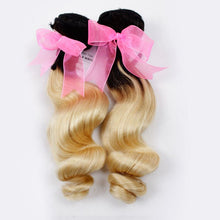Load image into Gallery viewer, Luxury Loose Wave Peruvian Blonde Dark Roots Ombre Virgin Human Hair + Closure