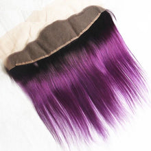 Load image into Gallery viewer, Luxury Brazilian Silky Straight Purple Dark Roots Hair Extensions + 13x4 Frontal