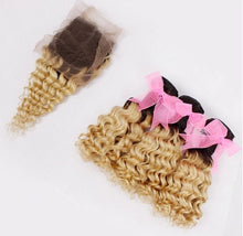 Load image into Gallery viewer, Luxury Deep Wave Peruvian Blonde Dark Roots Ombre Virgin Human Hair + Closure