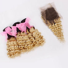 Load image into Gallery viewer, Luxury Deep Wave Peruvian Blonde Dark Roots Ombre Virgin Human Hair + Closure