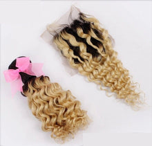 Load image into Gallery viewer, Luxury Deep Wave Peruvian Blonde Dark Roots Ombre Virgin Human Hair + Closure
