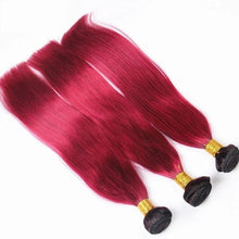 Load image into Gallery viewer, Luxury Brazilian Straight Burgundy 99J Dark Roots Hair Extensions + 13x4 Frontal