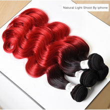 Load image into Gallery viewer, Luxury Peruvian #1b/Red Ombre Body Wave Virgin Human Hair Extensions 10A