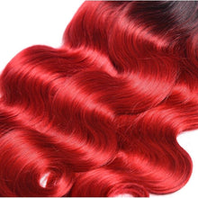 Load image into Gallery viewer, Luxury Peruvian #1b/Red Ombre Body Wave Virgin Human Hair Extensions 10A