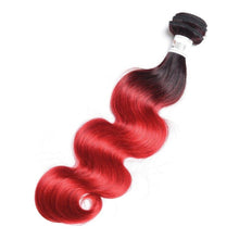 Load image into Gallery viewer, Luxury Peruvian #1b/Red Ombre Body Wave Virgin Human Hair Extensions 10A