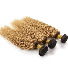 Load image into Gallery viewer, Luxury Dark Roots Peruvian Honey Blonde #27 Kinky Curly Virgin Hair Extensions