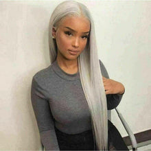 Load image into Gallery viewer, Luxury Remy Light Silver Grey Gray 100% Human Hair Swiss 13x4 Lace Front Glueless Wig Colouful U-Part or Full Lace Upgrade Available