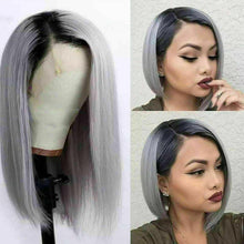 Load image into Gallery viewer, Luxury Brazilian Ombre Silver Grey Gray Bob 100% Human Hair Swiss 13x4 Lace Front Glueless Wig Colouful U-Part or Full Lace Upgrade Available