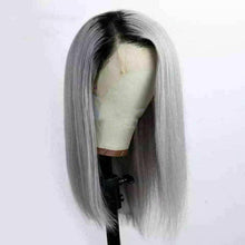 Load image into Gallery viewer, Luxury Brazilian Ombre Silver Grey Gray Bob 100% Human Hair Swiss 13x4 Lace Front Glueless Wig Colouful U-Part or Full Lace Upgrade Available