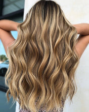 Load image into Gallery viewer, Luxury Rich Honey Balayage and Babylights 100% Human Hair Swiss 13x4 Lace Front Glueless Wig Wavy U-Part, 360 or Full Lace Upgrade Available