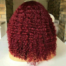 Load image into Gallery viewer, Luxury Remy Deep Curly Burgundy Red 99J 100% Human Hair Swiss 13x4 Lace Front Glueless Wig Wavy Colouful U-Part or Full Lace Upgrade Available