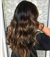 Load image into Gallery viewer, Luxury Dark Brown Balayage Highlight 100% Human Hair Swiss 13x4 Lace Front Glueless Wig  Blonde U-Part, 360 or Full Lace Upgrade Available