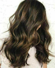 Load image into Gallery viewer, Luxury Dark Brown Balayage Highlight 100% Human Hair Swiss 13x4 Lace Front Glueless Wig  Blonde U-Part, 360 or Full Lace Upgrade Available
