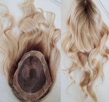 Load image into Gallery viewer, Luxury Ombre Blonde Human Hair Body Wave Topper Wig For Women 8*15cm Breathable MONO PU Base With Clip In Hair Toupee Remy Hair Piece 130%