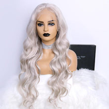 Load image into Gallery viewer, Luxury Remy Silver Grey Gray 100% Human Hair Swiss 13x4 Lace Front Glueless Wig Platinum Wavy Colouful U-Part or Full Lace Upgrade Available