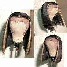 Load image into Gallery viewer, Luxury Bob Ombre Highlight Black 100% Human Hair Swiss 13x4 Lace Front Glueless Wig Ash Blonde Streak U-Part, 360 or Full Lace Upgrade Available