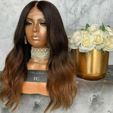 Load image into Gallery viewer, Luxury Remy Wavy Ombre Ash Brown 100% Human Hair Swiss 13x4 Lace Front Glueless Wig Auburn U-Part, 360 or Full Lace Upgrade Available