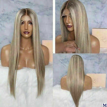 Load image into Gallery viewer, Luxury Ash Blonde Ombre 100% Human Hair Swiss 13x4 Lace Front Glueless Wig  Balayage Highlight U-Part, 360 or Full Lace Upgrade Available