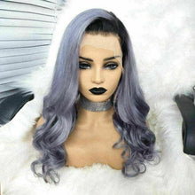 Load image into Gallery viewer, Luxury Ombre Dark Grey Gray Violet Body Wave 100% Human Hair Swiss 13x4 Lace Front Glueless Wig Colouful U-Part or Full Lace Upgrade Available